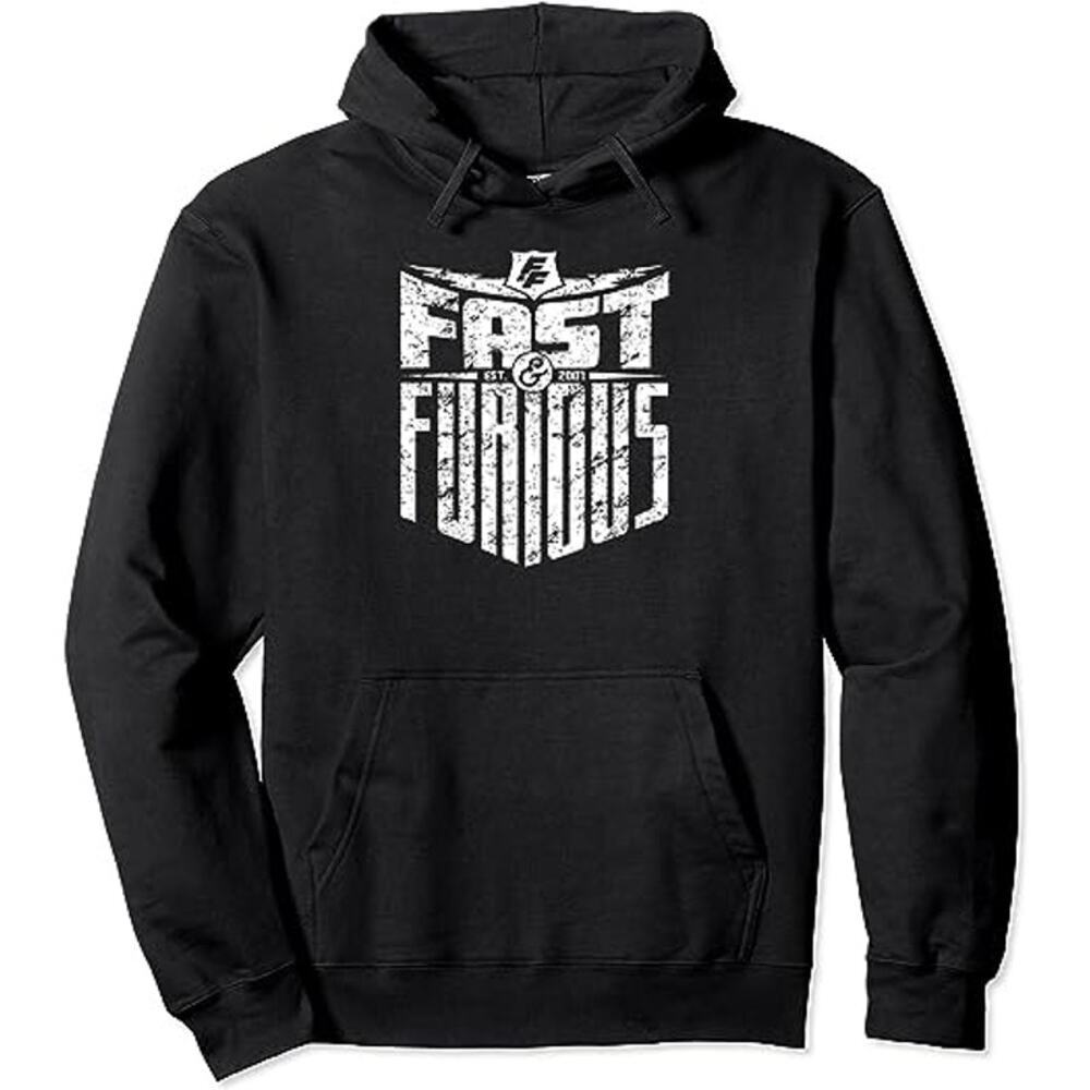 Universal Studios Fast and Furious Shield Logo Black Hoodie Men Sz 2XL